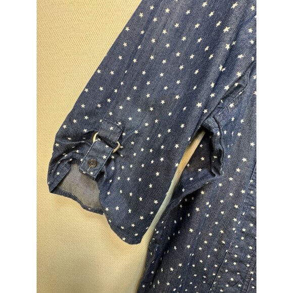 Catherines Womens Chambray Button-Up Shirt Size 2X Blue Denim Star 3/4 Sleeves - Picture 4 of 13